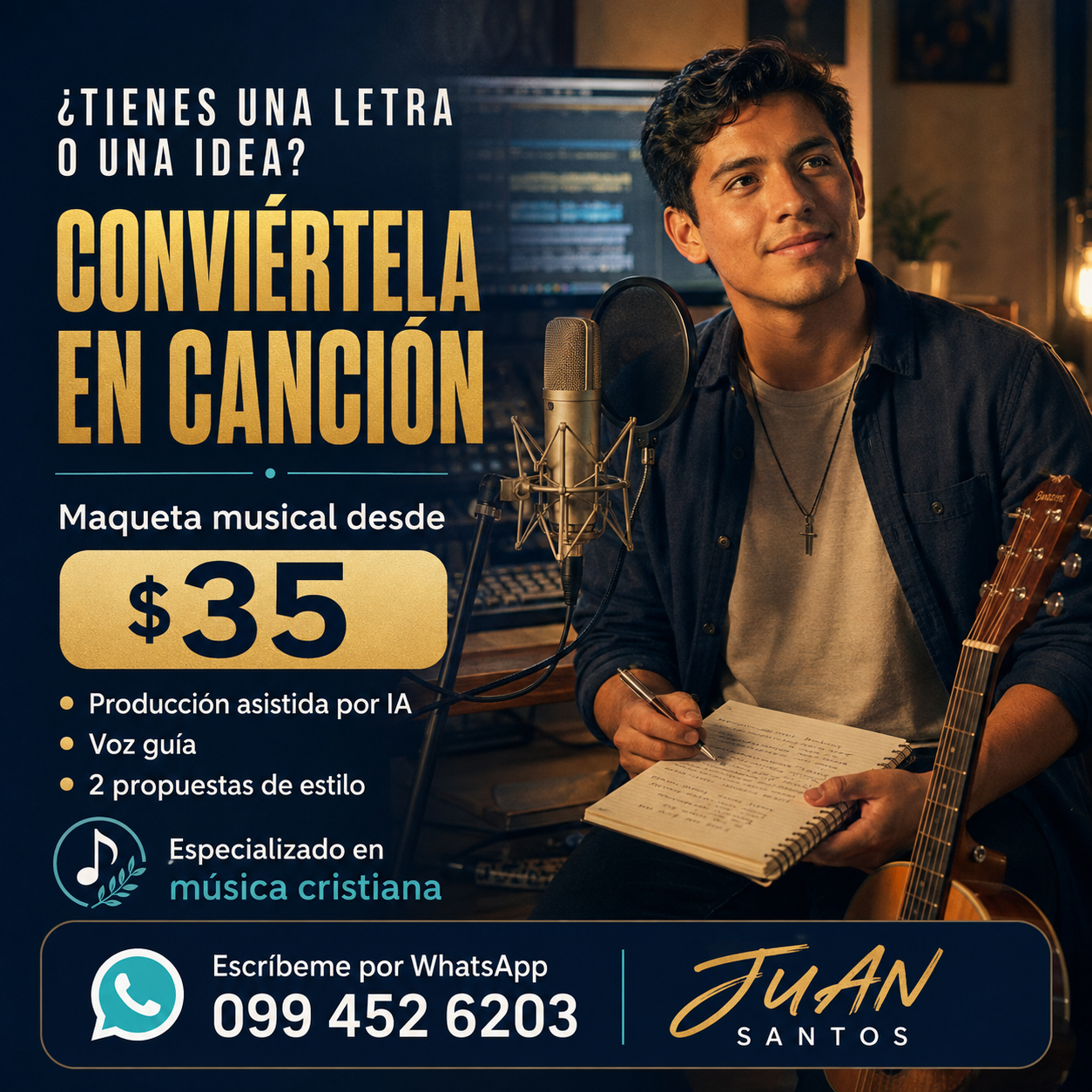Servicio para convertir una letra o idea en una maqueta musical desde 35 dólares